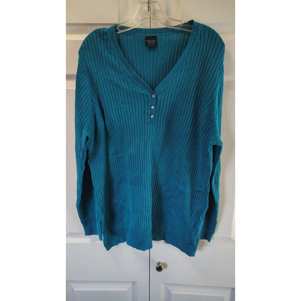 Faded Glory Teal Blue Ribbed Cable Knit Henley Sweater Plus Size 3X (22W-24W)